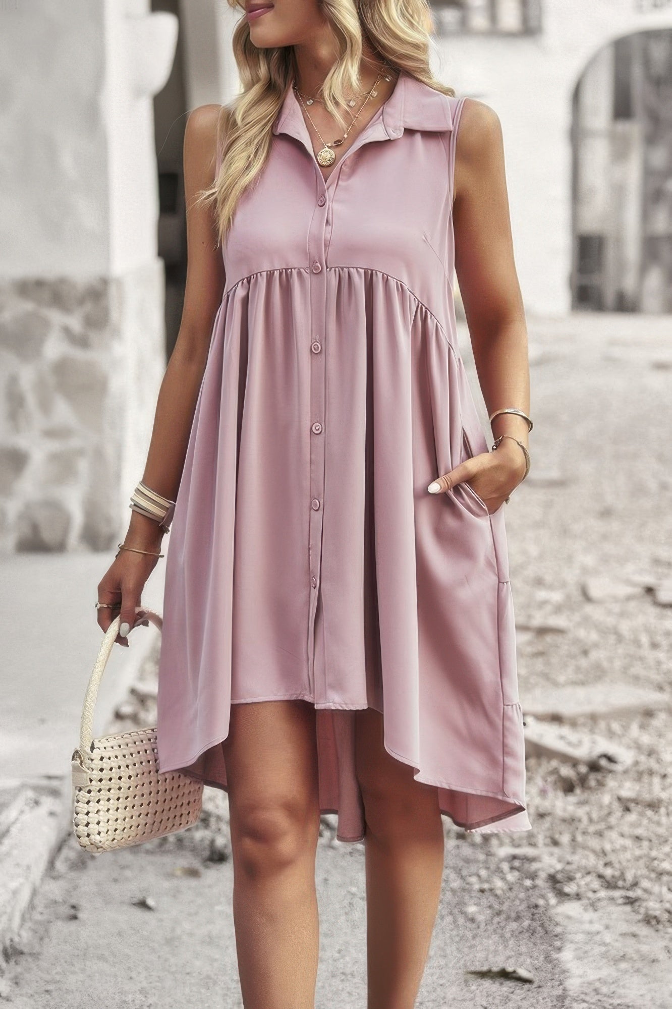 Sleeveless Solid Peplum Shirt Dress - All Season Fashion