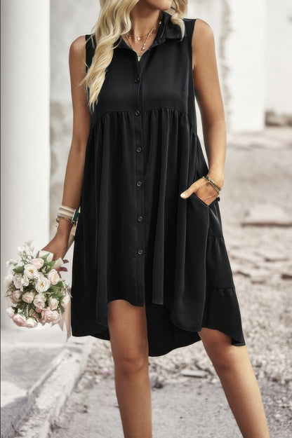 Sleeveless Solid Peplum Shirt Dress - All Season Fashion