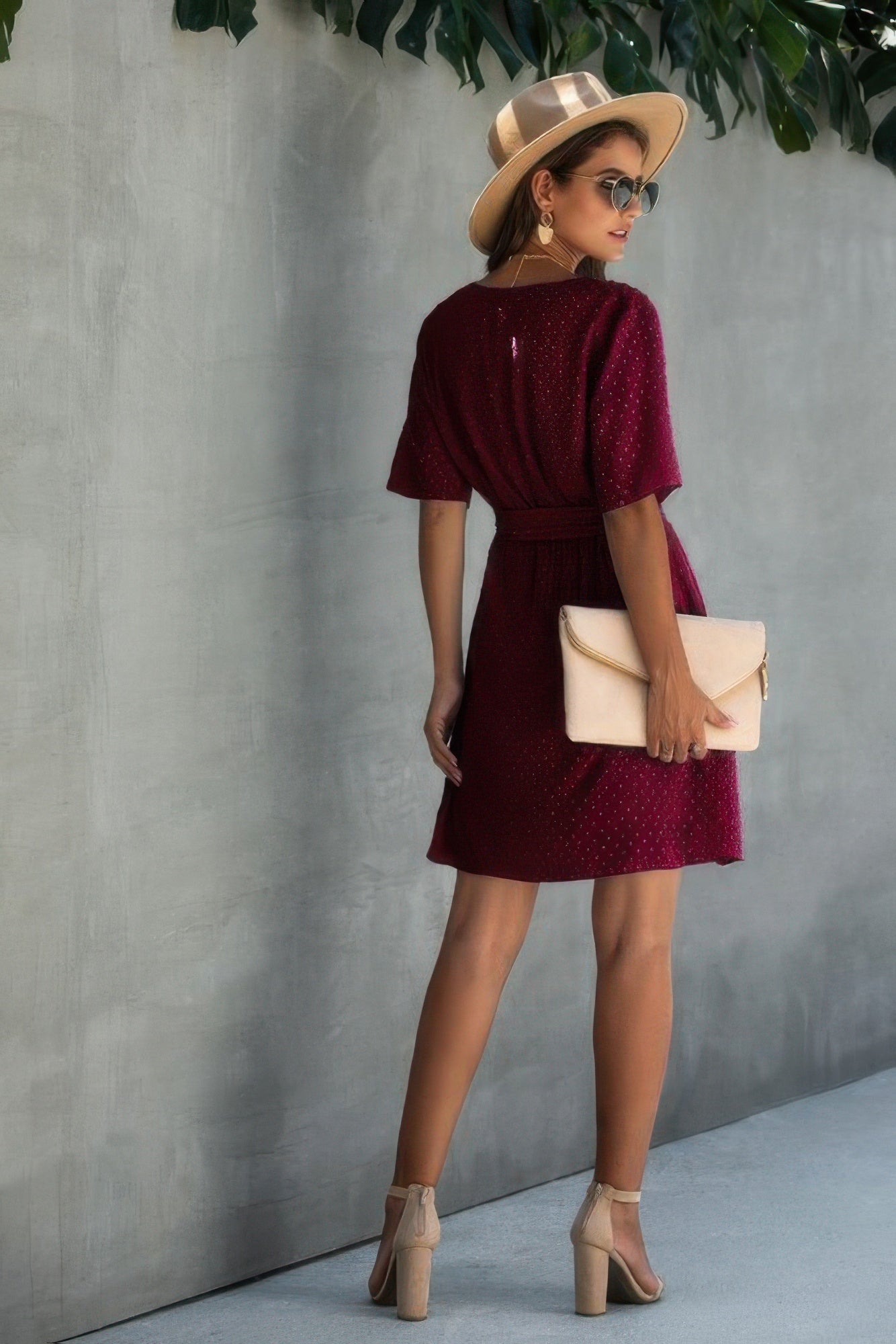 V Neck Ruffled Hem Wrap Dress - All Season Fashion