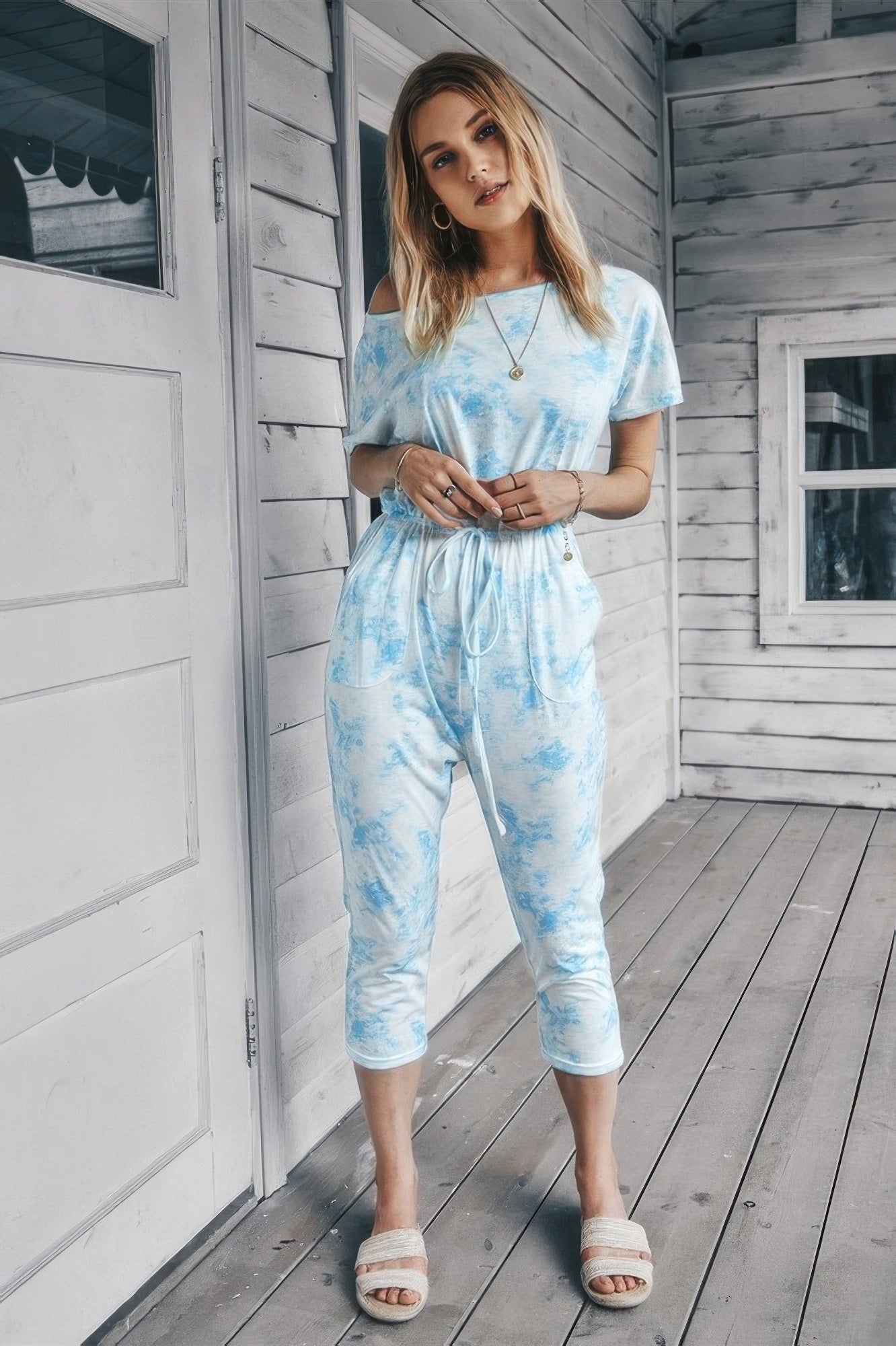 Tie Dye One Shoulder Drawstring Fit Jumpsuit - All Season Fashion