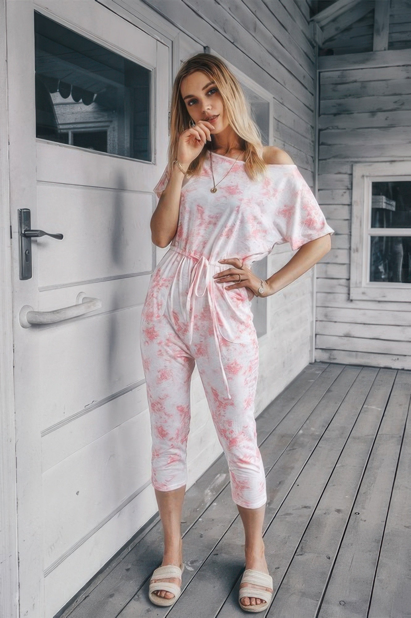 Tie Dye One Shoulder Drawstring Fit Jumpsuit - All Season Fashion