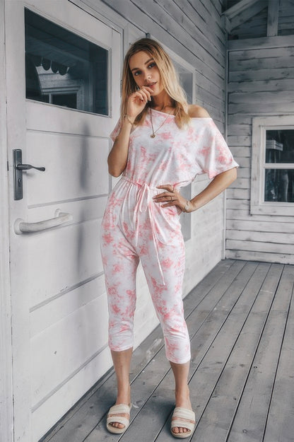Tie Dye One Shoulder Drawstring Fit Jumpsuit - All Season Fashion