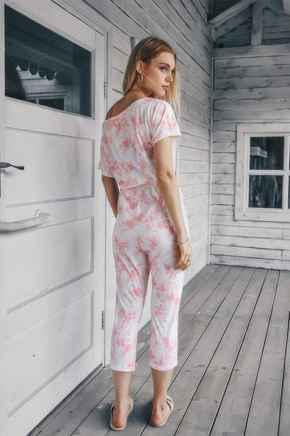 Tie Dye One Shoulder Drawstring Fit Jumpsuit - All Season Fashion