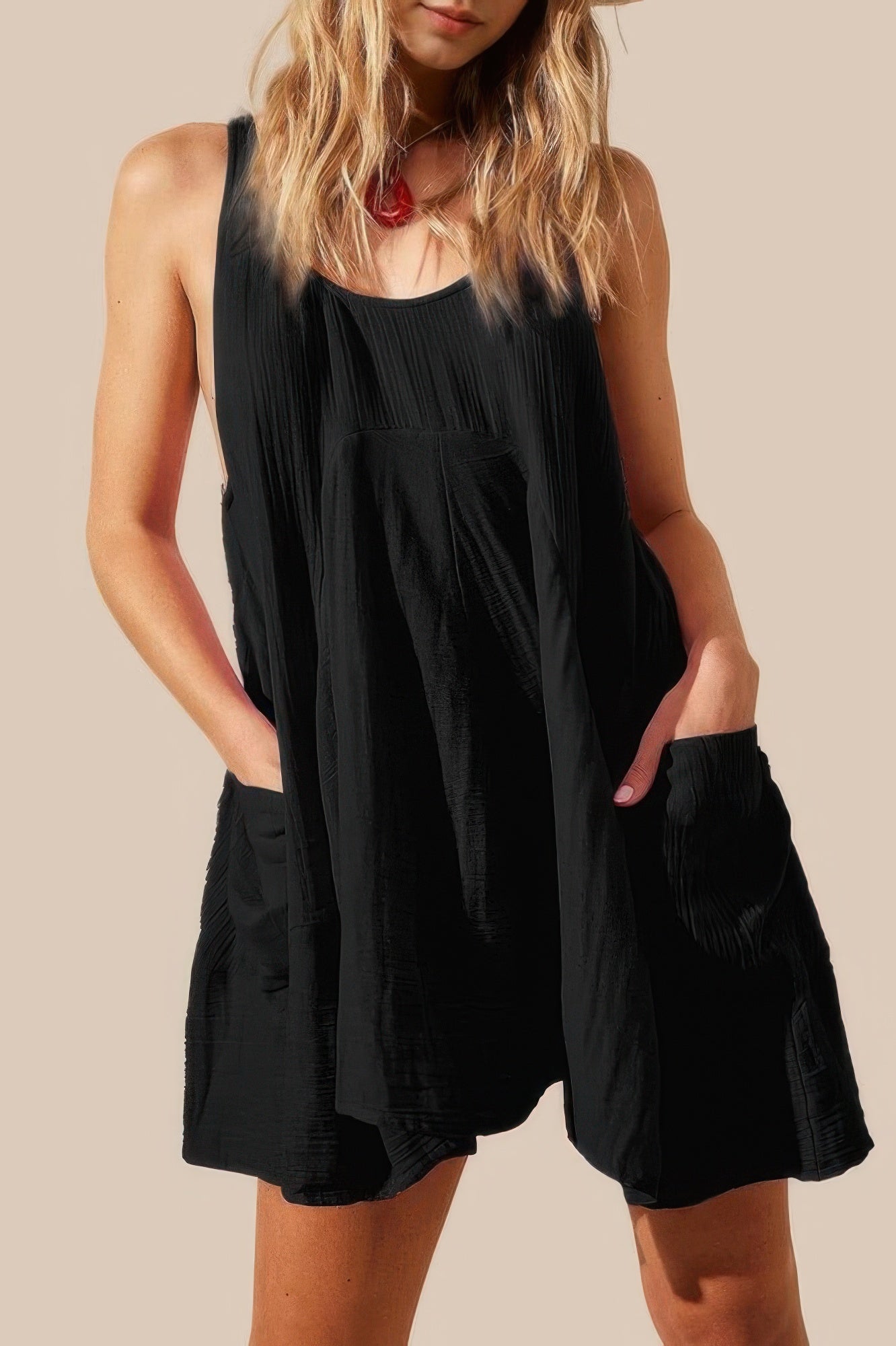 U Neck Backless Sleeveless Mini Pocket Dress - All Season Fashion