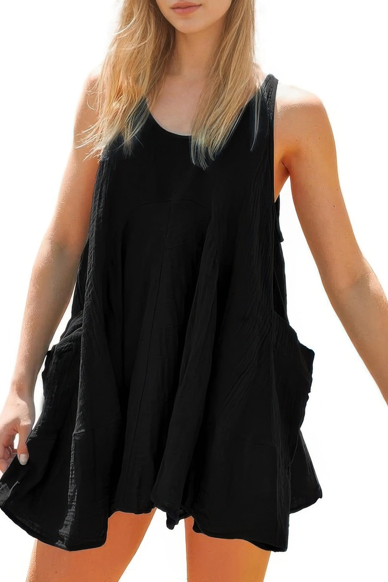 U Neck Backless Sleeveless Mini Pocket Dress - All Season Fashion