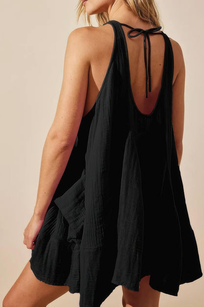 U Neck Backless Sleeveless Mini Pocket Dress - All Season Fashion