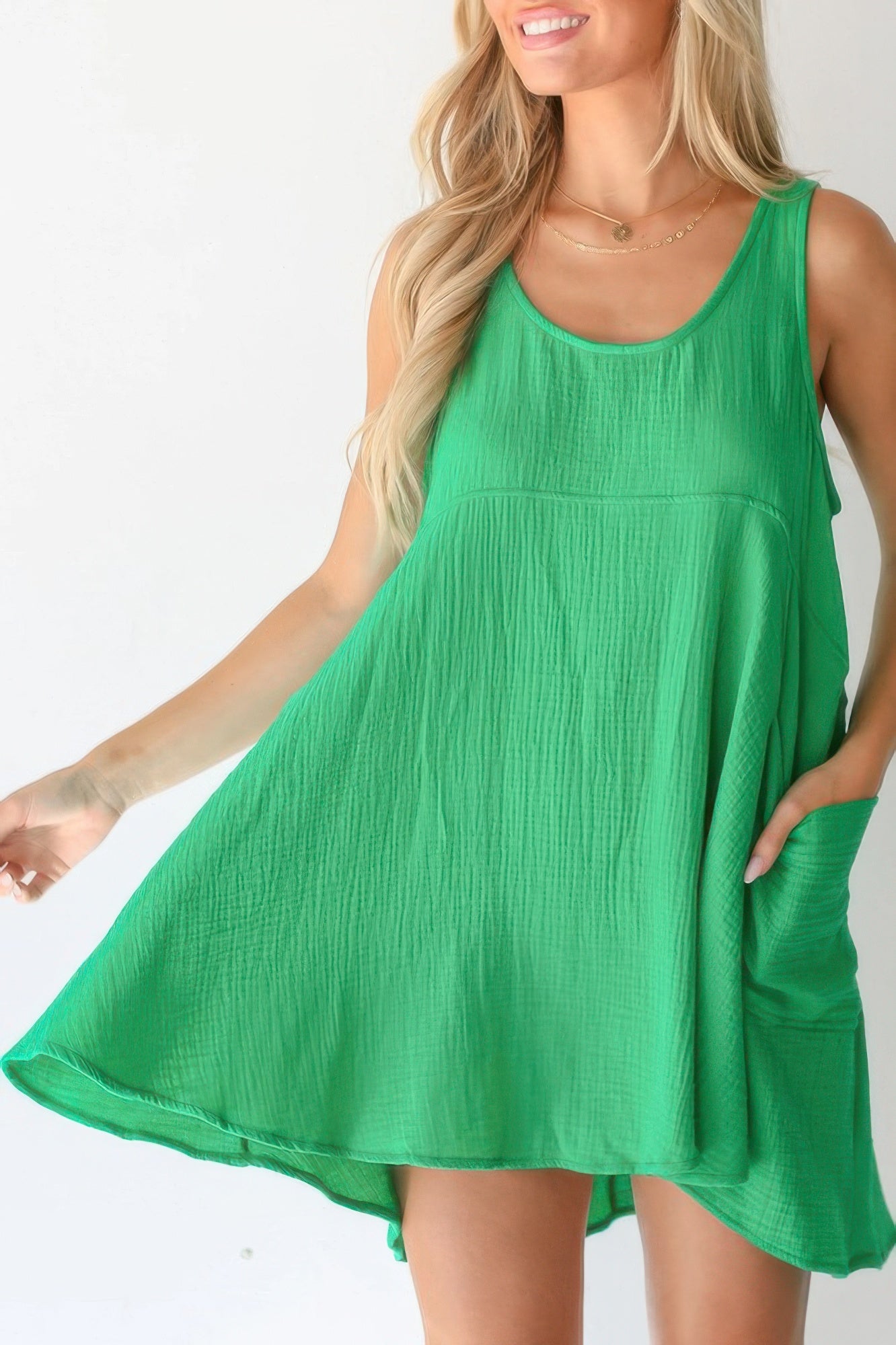 U Neck Backless Sleeveless Mini Pocket Dress - All Season Fashion