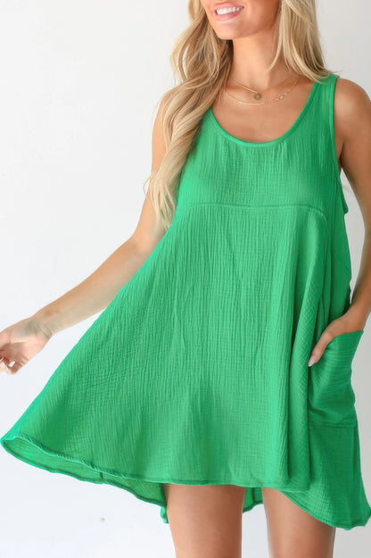 U Neck Backless Sleeveless Mini Pocket Dress - All Season Fashion
