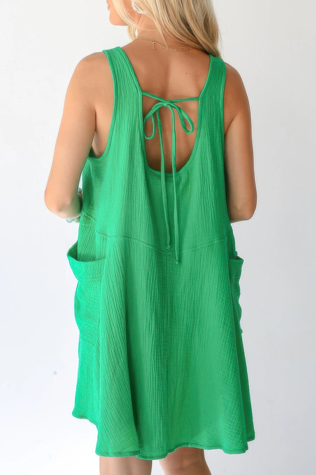 U Neck Backless Sleeveless Mini Pocket Dress - All Season Fashion