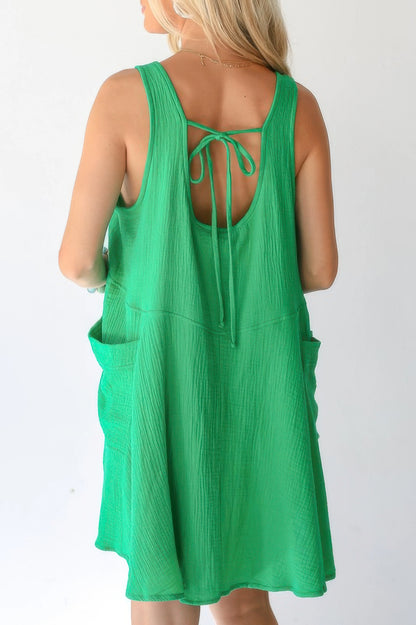 U Neck Backless Sleeveless Mini Pocket Dress - All Season Fashion