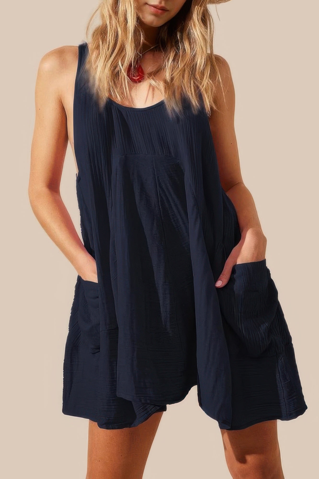 U Neck Backless Sleeveless Mini Pocket Dress - All Season Fashion