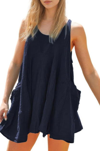 U Neck Backless Sleeveless Mini Pocket Dress - All Season Fashion
