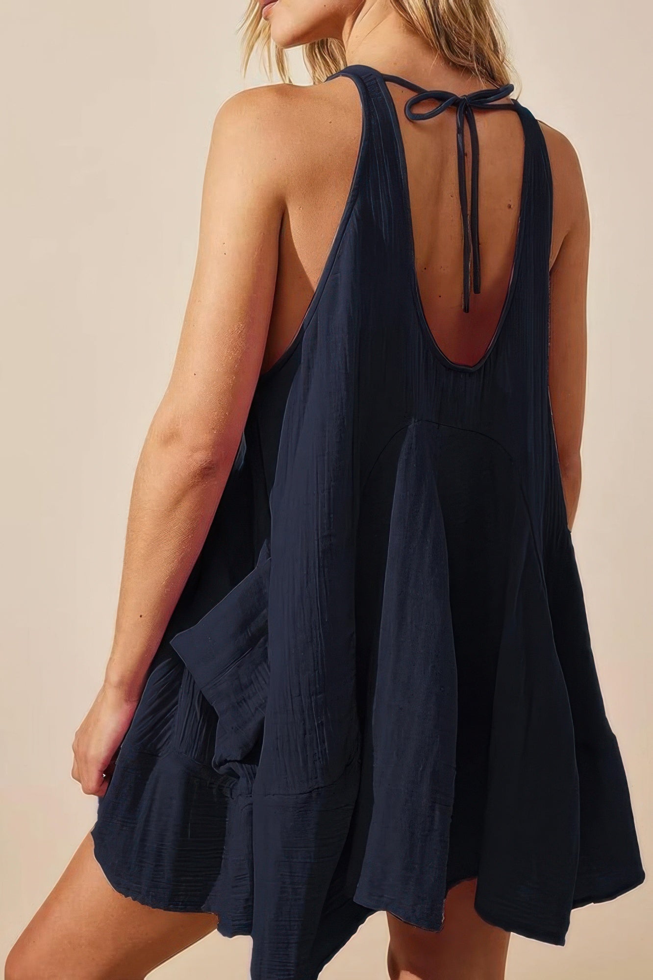 U Neck Backless Sleeveless Mini Pocket Dress - All Season Fashion