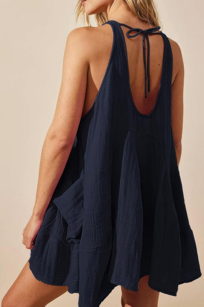 U Neck Backless Sleeveless Mini Pocket Dress - All Season Fashion