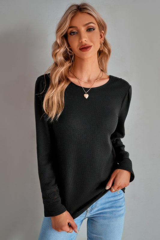 Knit Solid Double Wearing Lace V Neck Loose Top - All Season Fashion