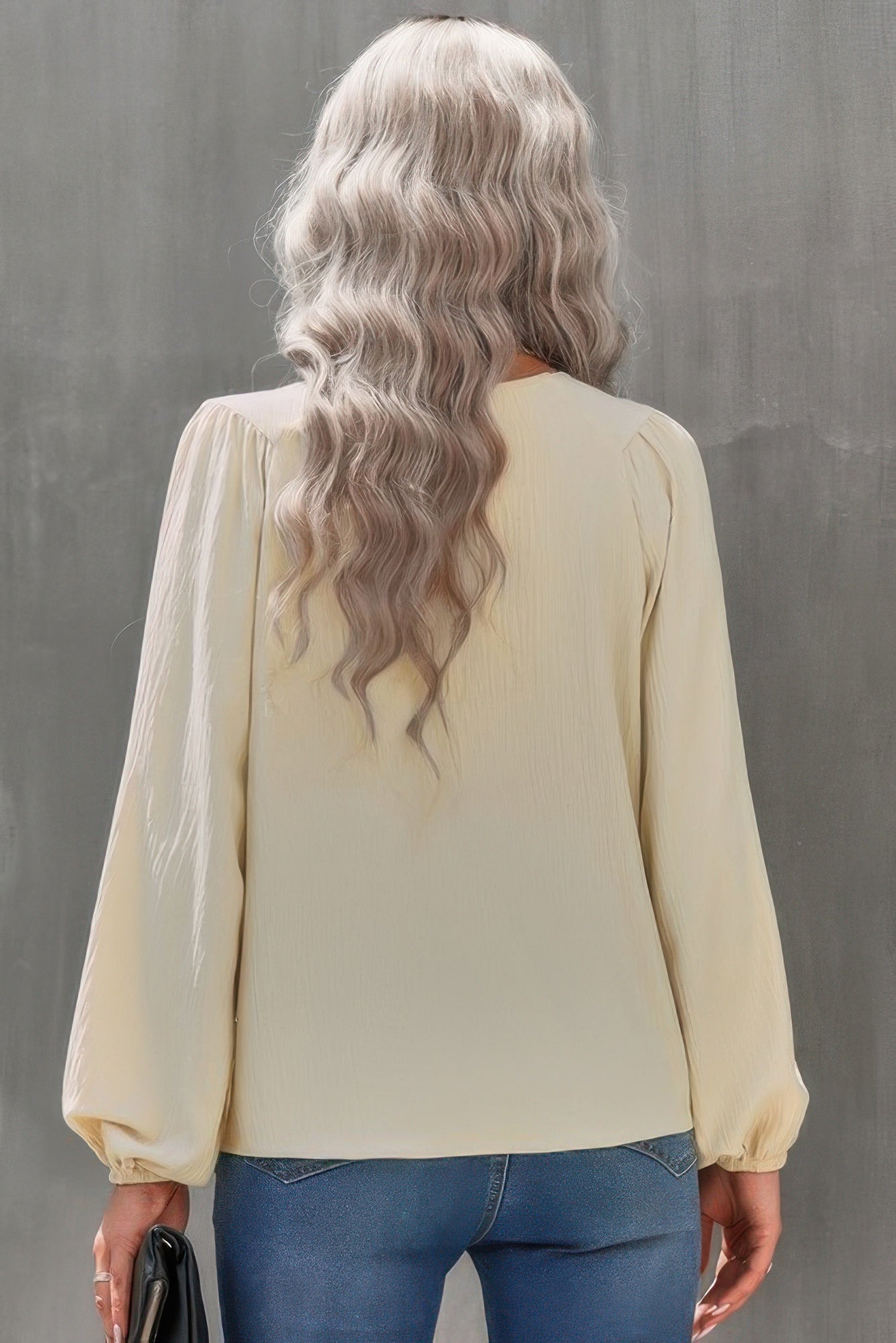 Crew Neck Solid Long Lantern Sleeve Shirt - All Season Fashion