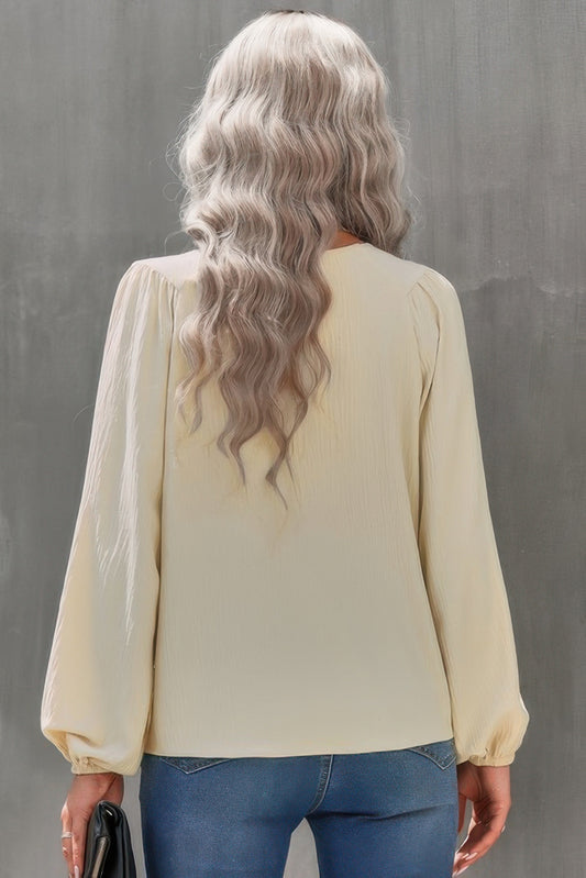 Crew Neck Solid Long Lantern Sleeve Shirt - All Season Fashion