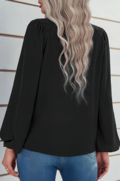 Crew Neck Solid Long Lantern Sleeve Shirt - All Season Fashion
