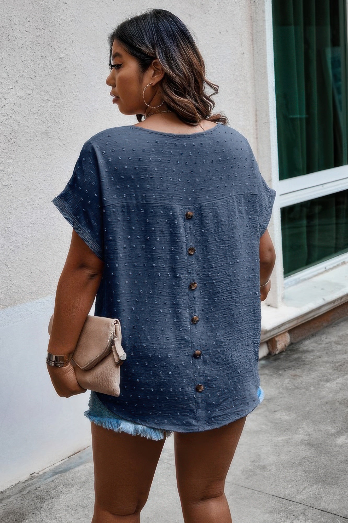 Plus Size Swiss Dot Solid Round Neck Loose Shirt - All Season Fashion