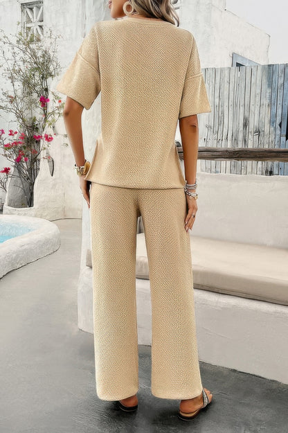 Two Pieces Outfits Knitted Crew Neck Button Set - All Season Fashion