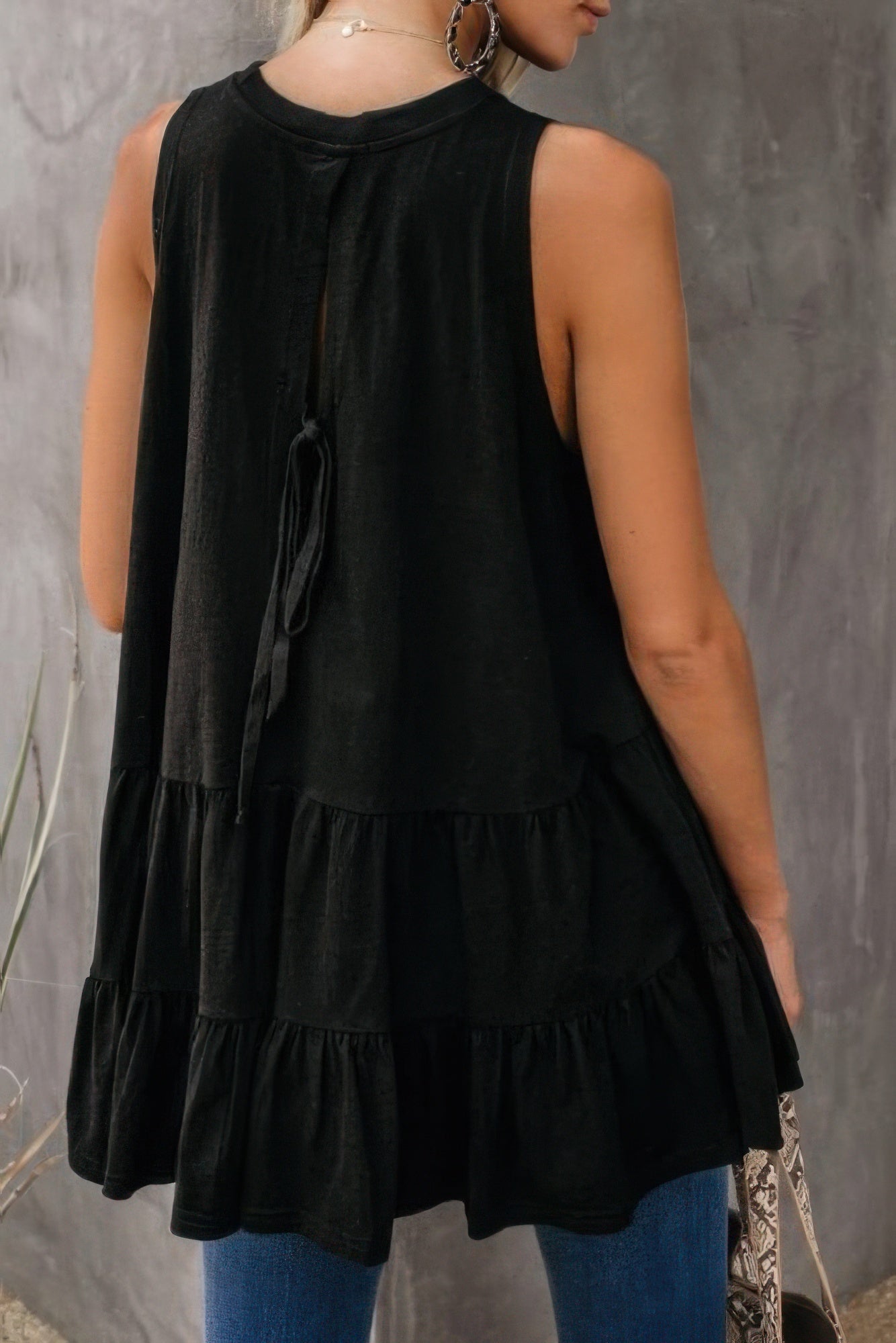 Sleeveless Loose Ruffle Hem Flared Tunic Top - All Season Fashion