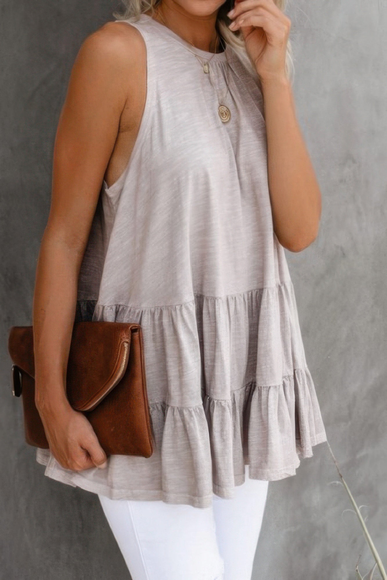 Sleeveless Loose Ruffle Hem Flared Tunic Top - All Season Fashion