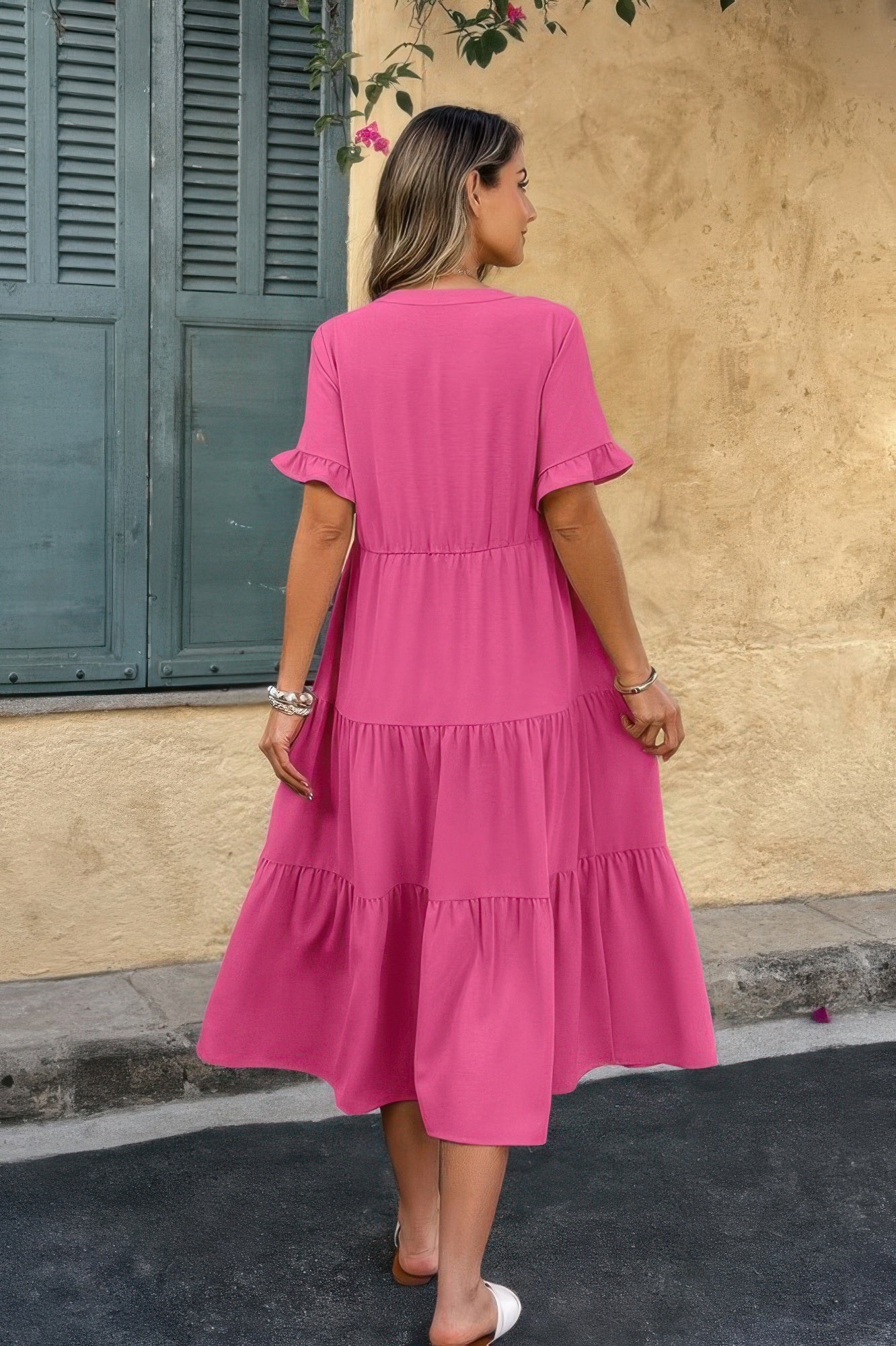 Solid A Line Ruffle Hem Color Block Dress - All Season Fashion