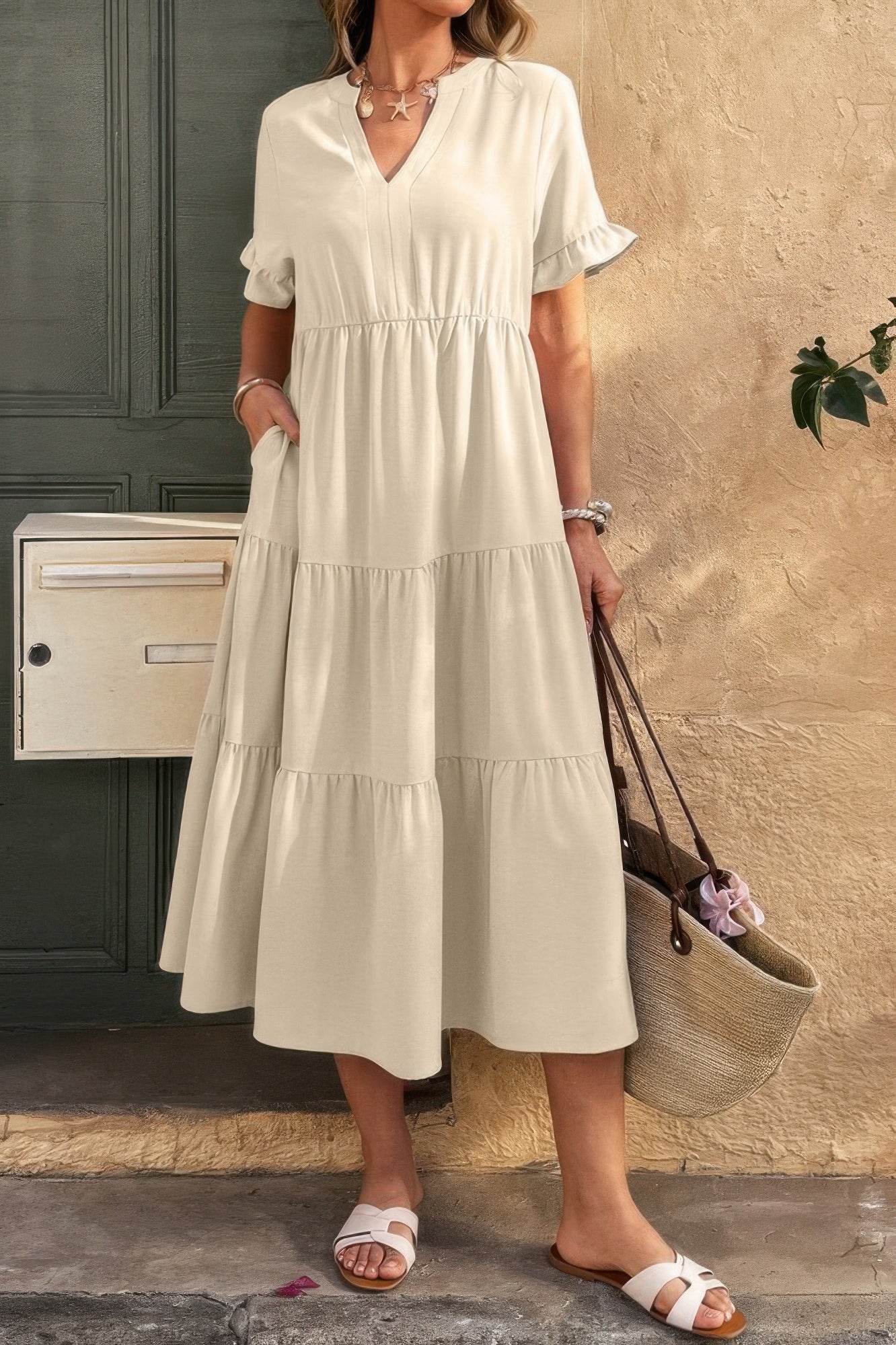 Solid A Line Ruffle Hem Color Block Dress - All Season Fashion