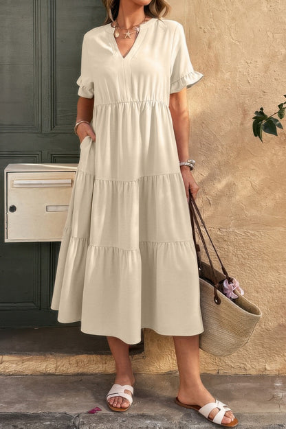 Solid A Line Ruffle Hem Color Block Dress - All Season Fashion