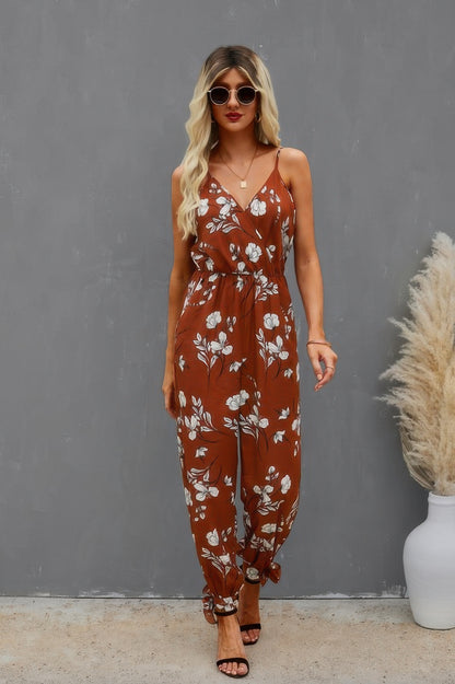 Sleeveless Floral Print Knot Side Cami Jumpsuit - All Season Fashion
