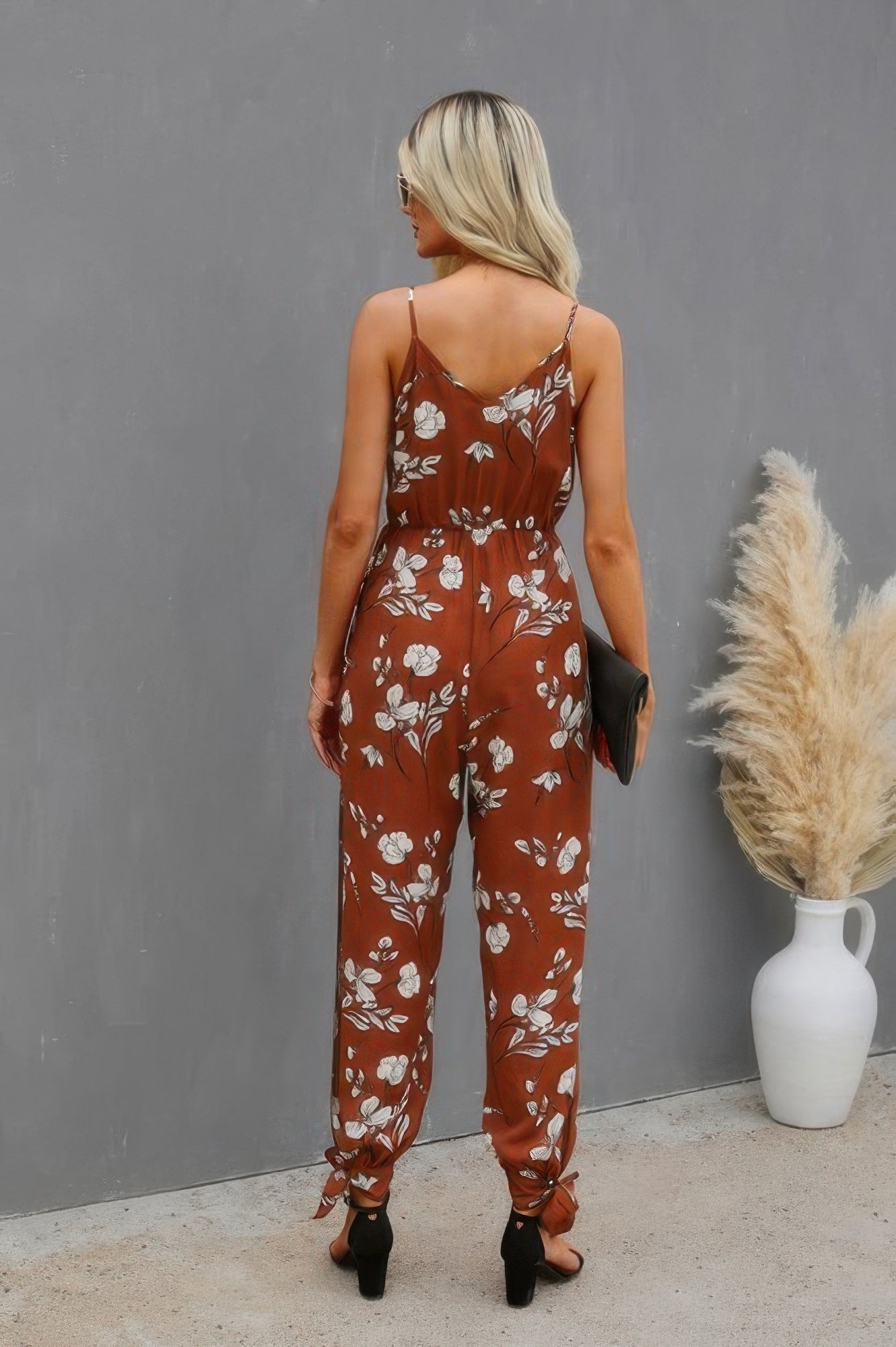 Sleeveless Floral Print Knot Side Cami Jumpsuit - All Season Fashion