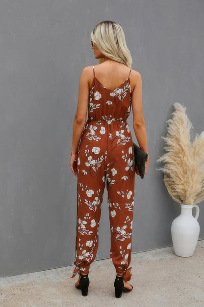 Sleeveless Floral Print Knot Side Cami Jumpsuit - All Season Fashion