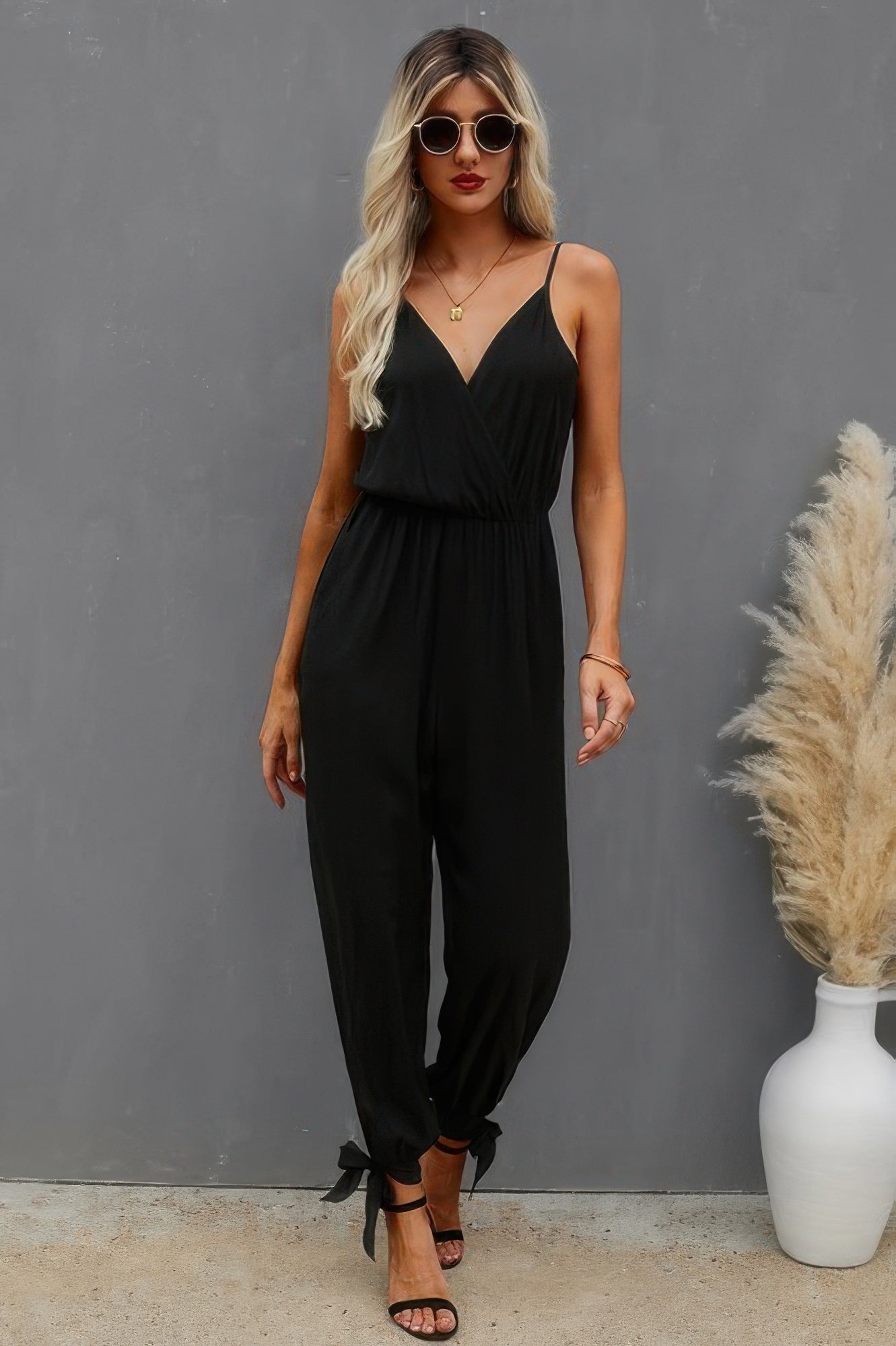 Sleeveless Floral Print Knot Side Cami Jumpsuit - All Season Fashion