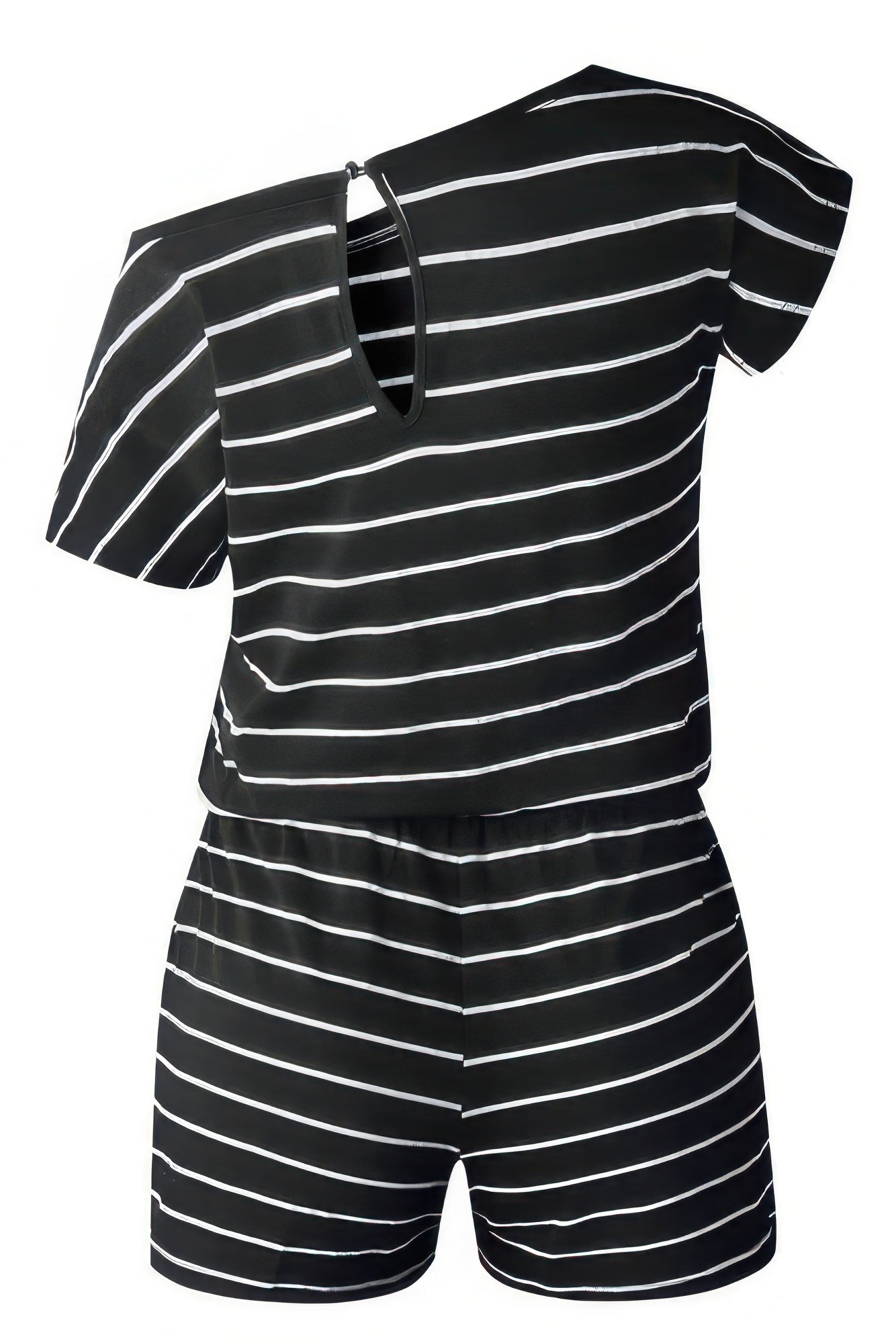 Striped Short Sleeve Drawstring Waist Romper - All Season Fashion