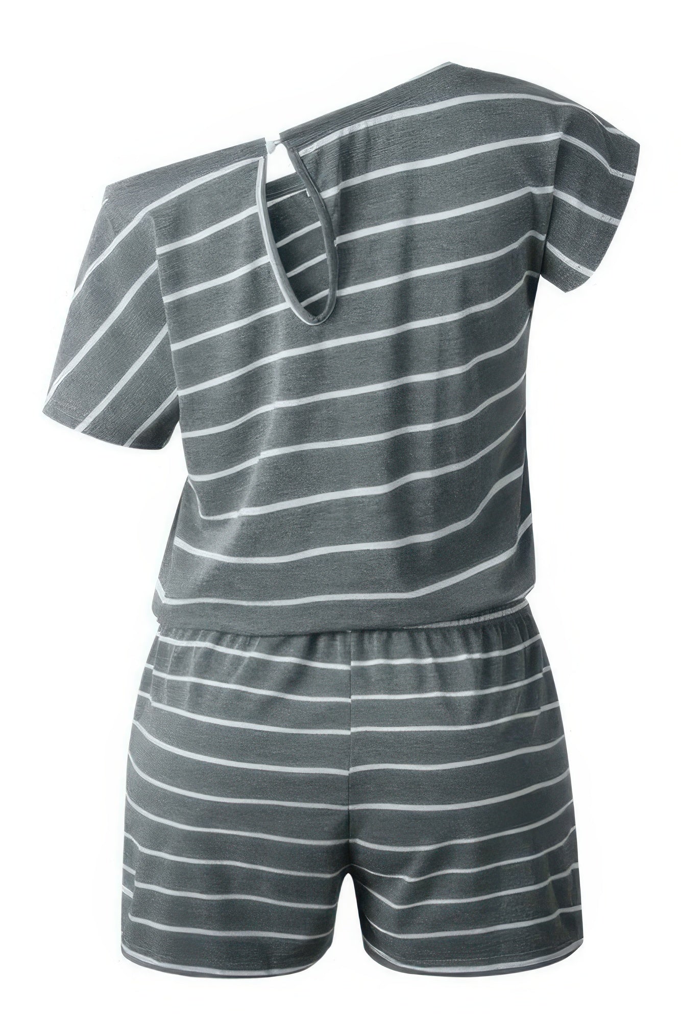 Striped Short Sleeve Drawstring Waist Romper - All Season Fashion