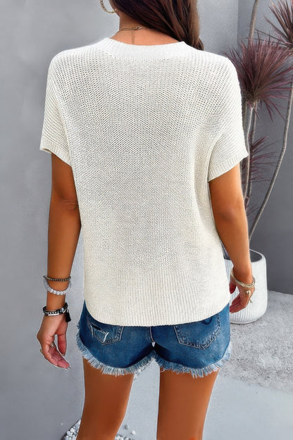Solid Short Cap Sleeve Ribbed Knit Loose Top - All Season Fashion