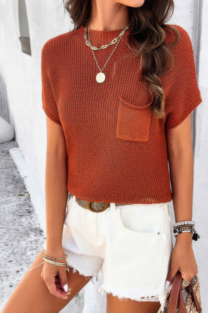 Solid Short Cap Sleeve Ribbed Knit Loose Top - All Season Fashion