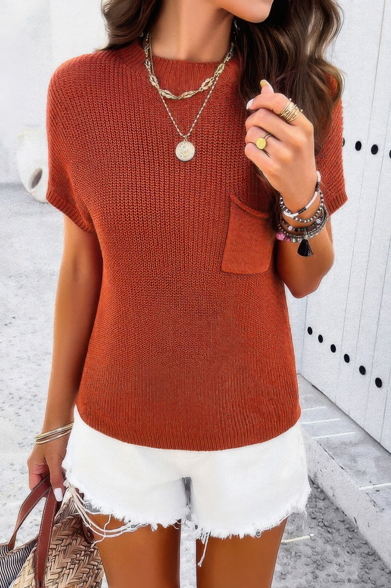 Solid Short Cap Sleeve Ribbed Knit Loose Top - All Season Fashion