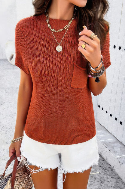 Solid Short Cap Sleeve Ribbed Knit Loose Top - All Season Fashion