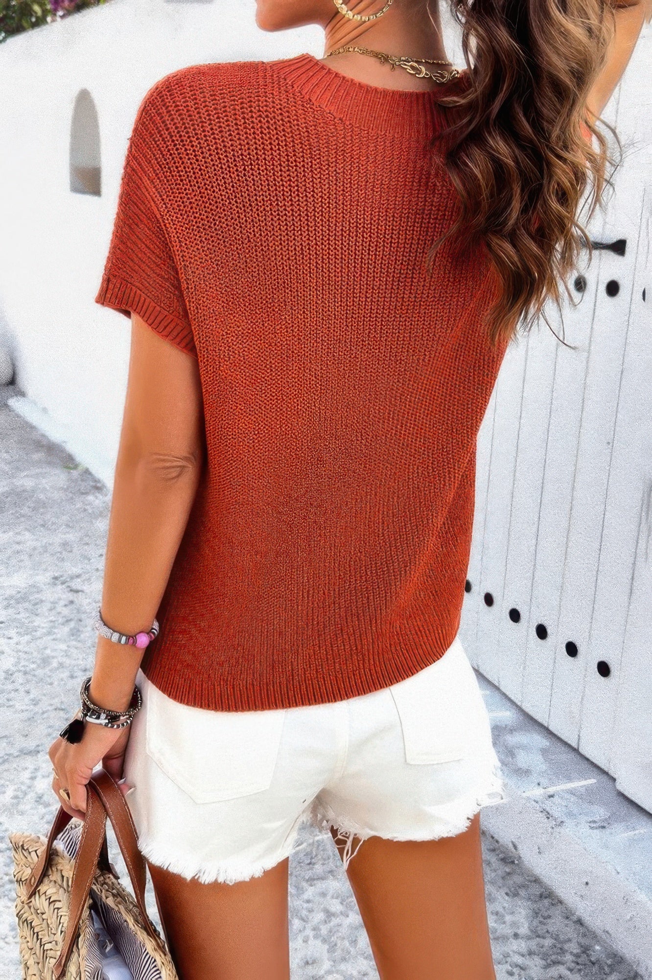 Solid Short Cap Sleeve Ribbed Knit Loose Top - All Season Fashion