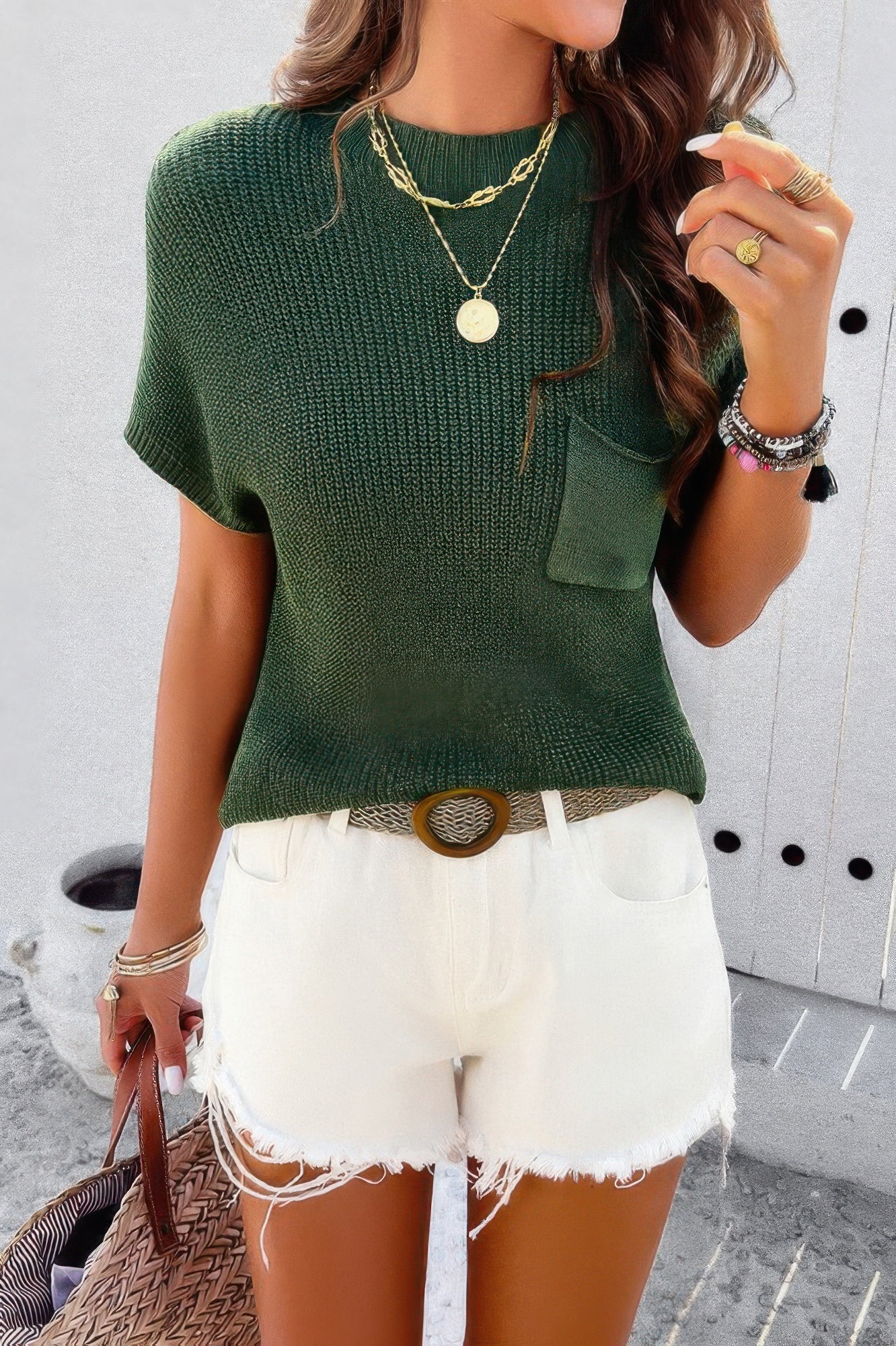 Solid Short Cap Sleeve Ribbed Knit Loose Top - All Season Fashion