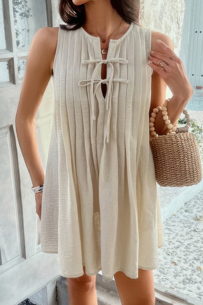 Solid Tie Knot Pleated Sleeveless Mini Dress - All Season Fashion