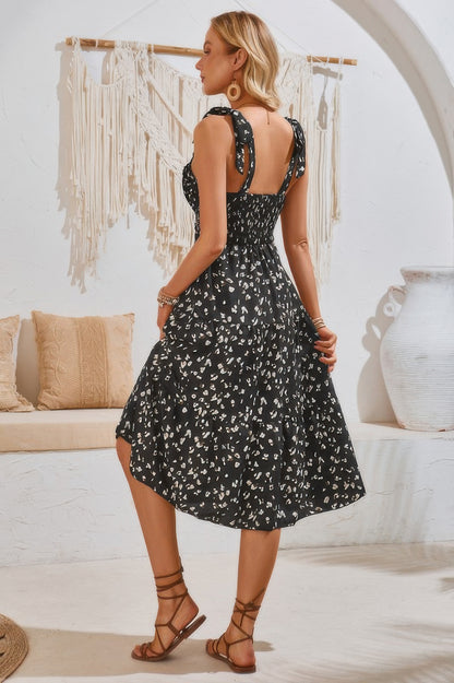Square Neck Leopard Cut Out Elastic Waist Dress - All Season Fashion
