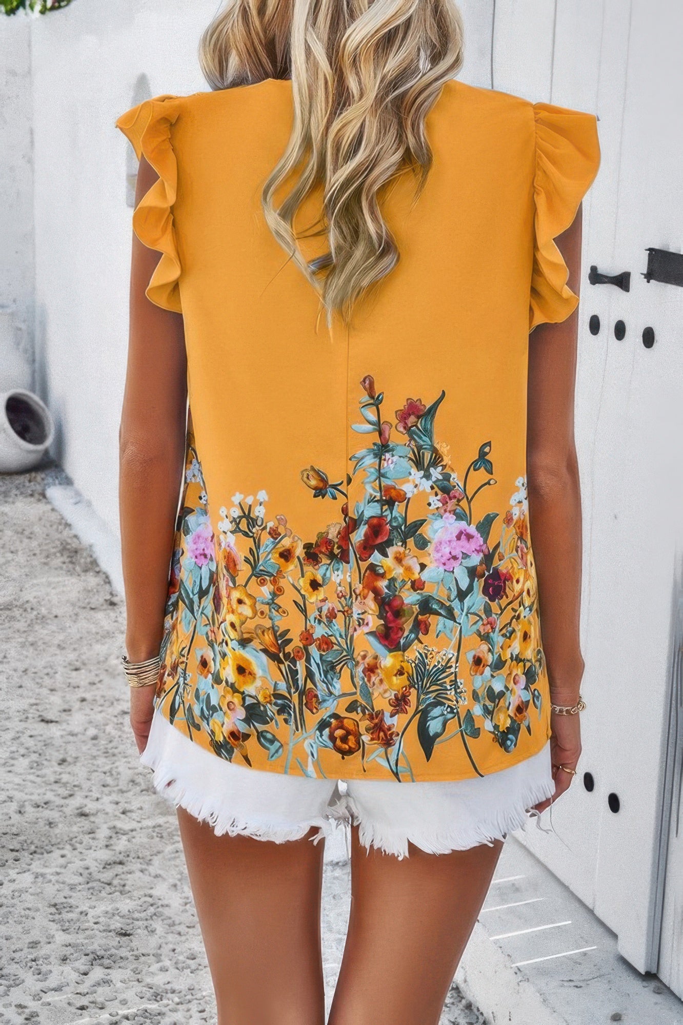 Floral Print Round Neck Ruched Loose Fit Top - All Season Fashion