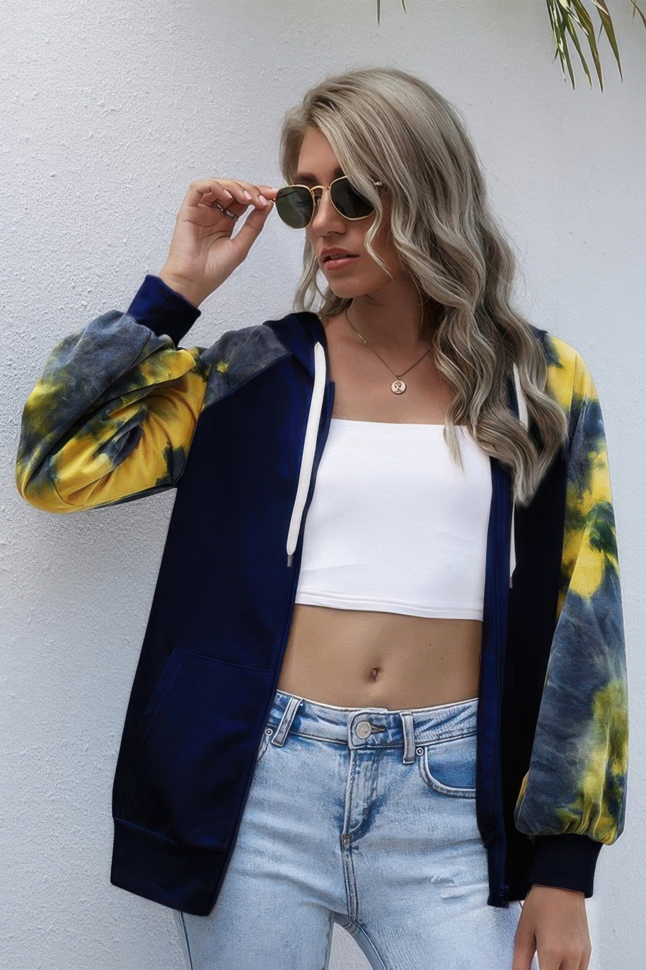 Tie Dye Full Zip Front Open Loose Hoodie - All Season Fashion