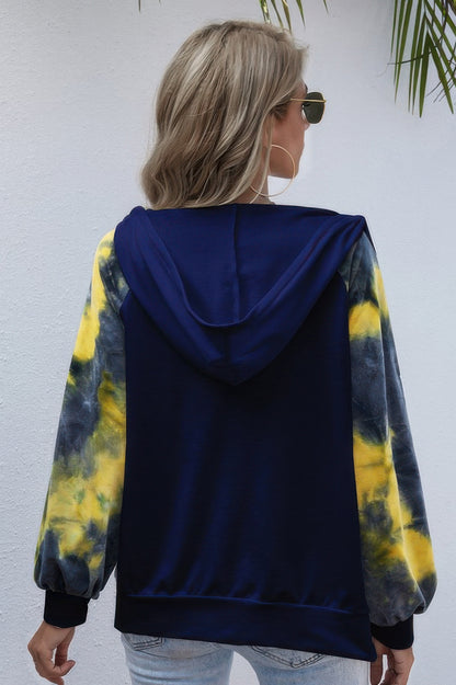 Tie Dye Full Zip Front Open Loose Hoodie - All Season Fashion