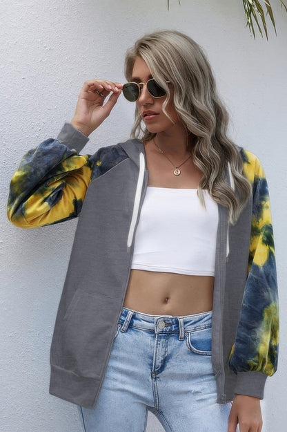 Tie Dye Full Zip Front Open Loose Hoodie - All Season Fashion