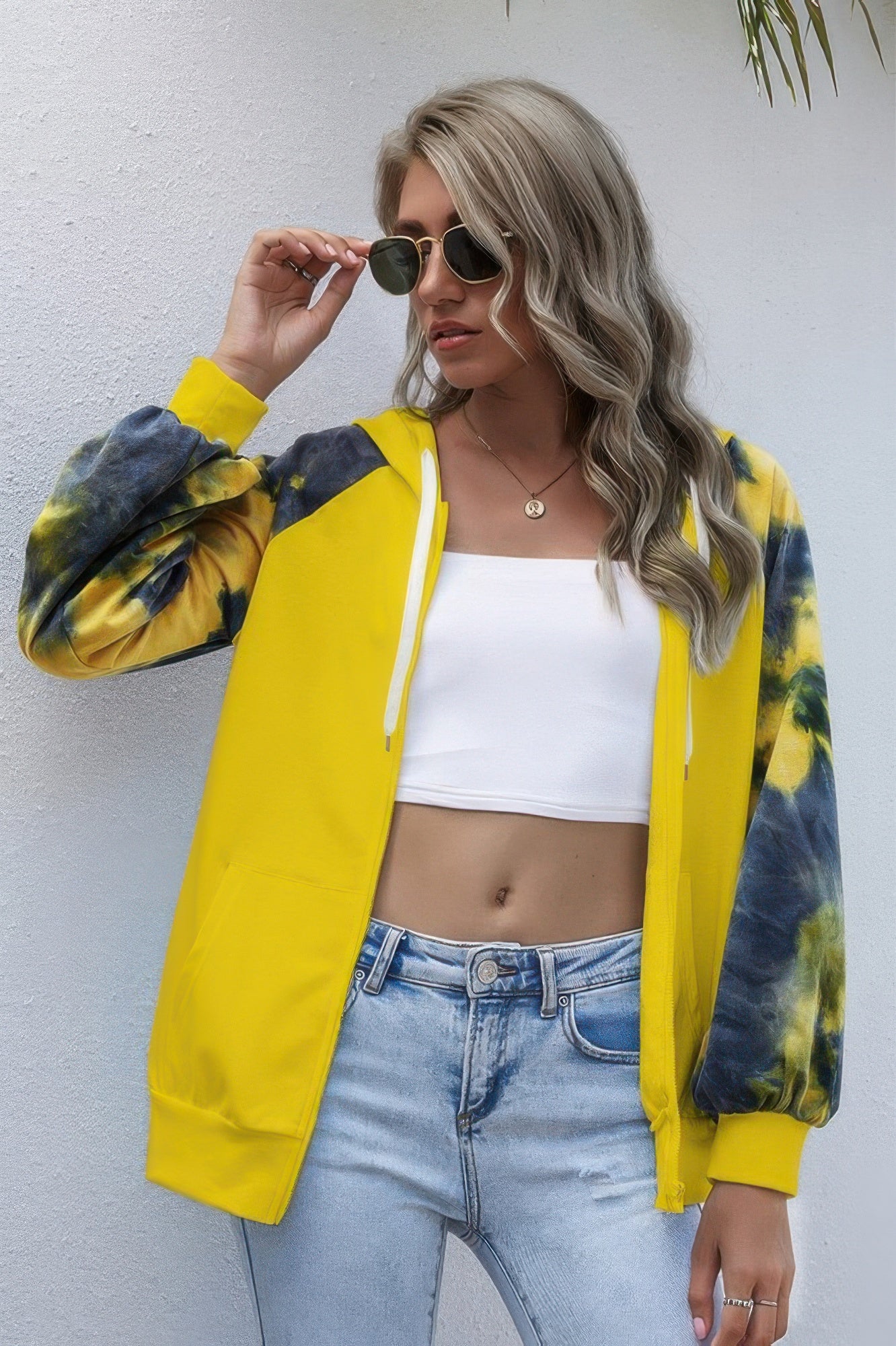 Tie Dye Full Zip Front Open Loose Hoodie - All Season Fashion