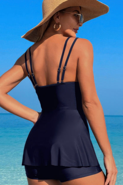 Square Neck Bottom Mesh Two Piece Swimsuit - All Season Fashion