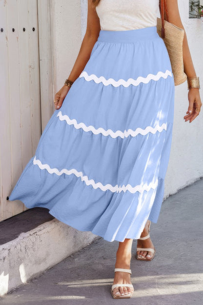 Waves Print Pleated Elastic Waist Band Skirt - All Season Fashion